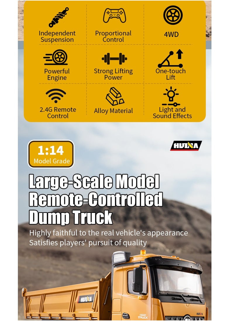 Remote Control Dump Truck 12-Channels 1/14 Scale 13 LBS Load Capacity RC Heavy Duty Metal Construction Vehicles Toy for Boys Kids
