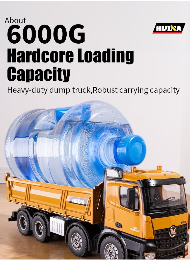 Remote Control Dump Truck 12-Channels 1/14 Scale 13 LBS Load Capacity RC Heavy Duty Metal Construction Vehicles Toy for Boys Kids
