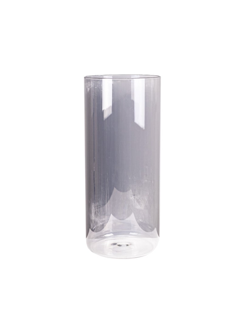Gulf Flowers Grey Glass Vase – D15cm x H35cm Tall Ribbed Decorative Flower Vase for Home Decor, Events & Floral Arrangements – Elegant Modern Cylinder Style Vase for Living Room & Centerpieces