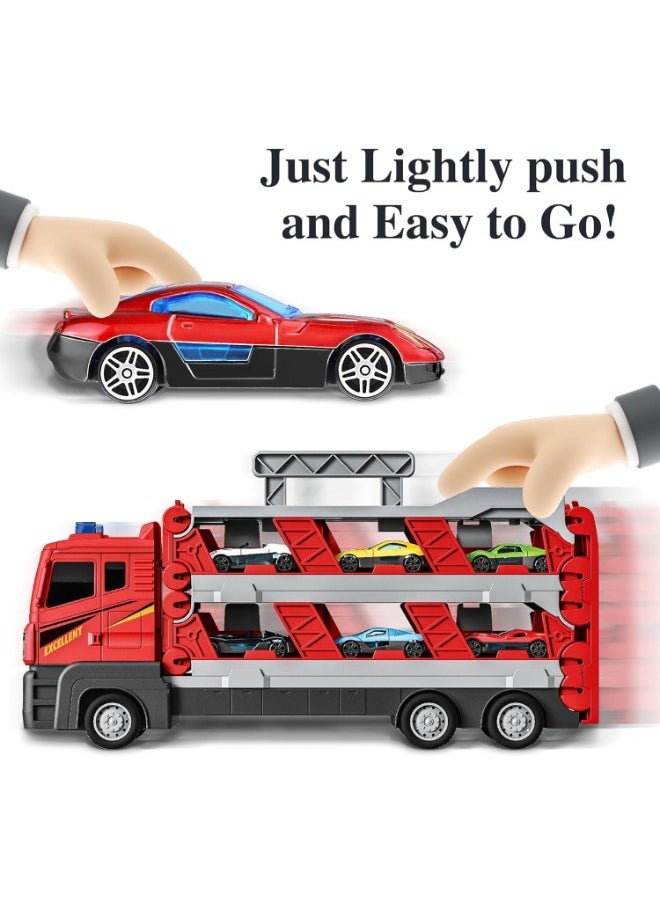 64-Inch Toy Race Track with Catapult Launch, Includes 6 Die-Cast Cars, Foldable Truck Toy Set with Storage & Transport, Ideal for Kids Aged 4-9, for Boys & Girls