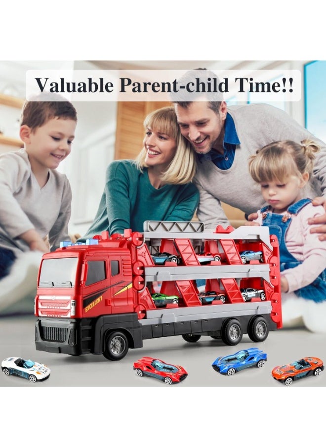 64-Inch Toy Race Track with Catapult Launch, Includes 6 Die-Cast Cars, Foldable Truck Toy Set with Storage & Transport, Ideal for Kids Aged 4-9, for Boys & Girls