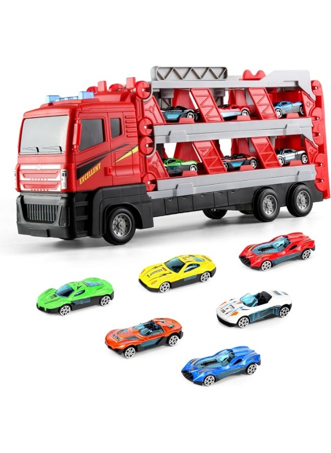 64-Inch Toy Race Track with Catapult Launch, Includes 6 Die-Cast Cars, Foldable Truck Toy Set with Storage & Transport, Ideal for Kids Aged 4-9, for Boys & Girls