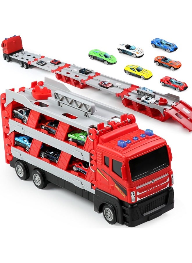 64-Inch Toy Race Track with Catapult Launch, Includes 6 Die-Cast Cars, Foldable Truck Toy Set with Storage & Transport, Ideal for Kids Aged 4-9, for Boys & Girls