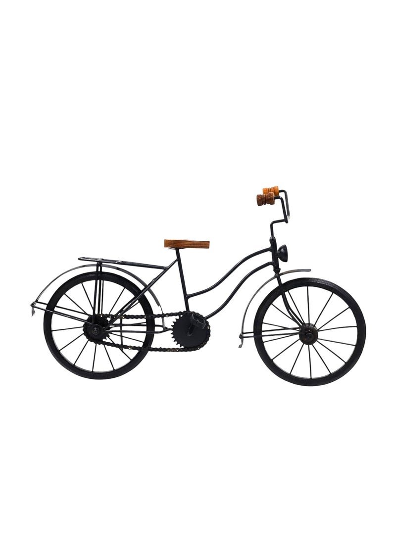 NATRIEL Handicrafts Antique Wood and Wrought Vintage Iron Mini Cycle Rickshaw Toy Black Brown Small showpiecePack of 1 Vintage Bicycle 49x13x29 cm