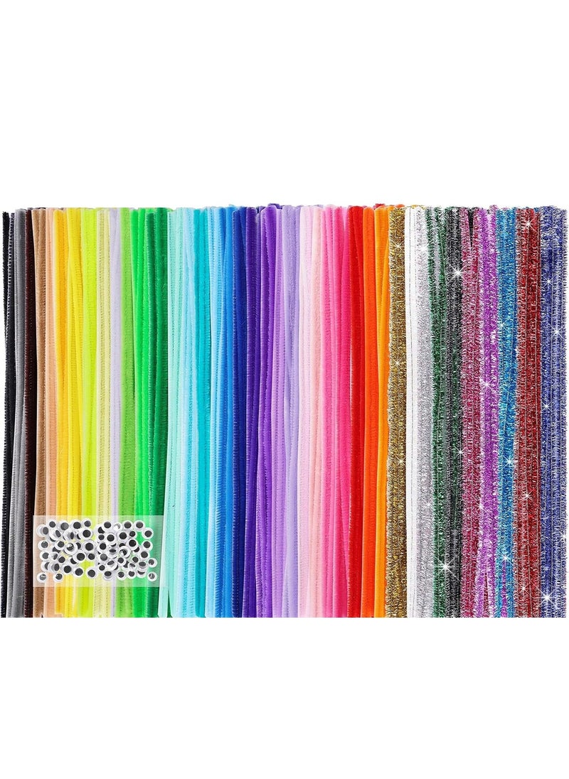 3A Featuretail 200Pc Pipe Cleaners Chenille Stems40 Assorted Color with 100 Pieces Wiggle Eyes for Kids Art Craft Projects DIY Creative Crafting Christmas Decoration6 mm x 12 Inch