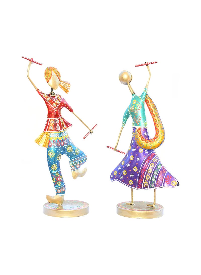 Parshivi Handicrafts Iron Garba Dandia Playing Couple Showpiece Set of 2 Multicolor