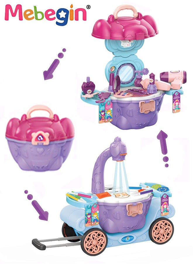 9 In 1 Accessories-themed Play Set with Pull-rod Pumpkin Cart, Draw and Sketch Makeup Role Play Toys, Puzzle Projection Set with Rich Patterns, Happy Doodle
