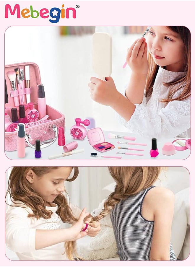 43PCS Beauty Salon Set with Realistic Hairdryer, Straightener, Mirror, Scissors and Other Styling Accessories, Girls Hair Salon Kit with Portable Travel Case, Complete Stylist Set for Girls, Play Ho