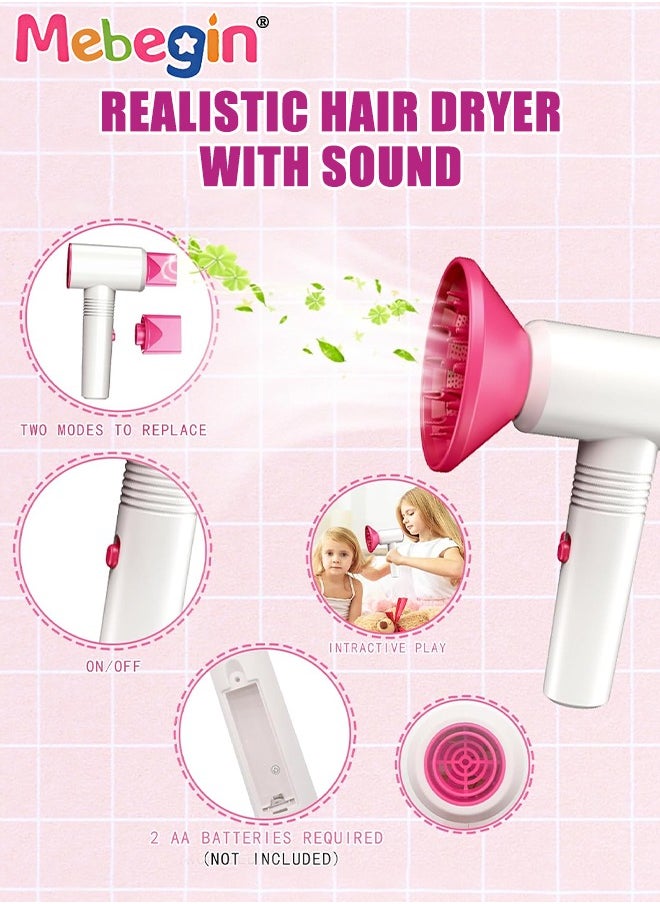 43PCS Beauty Salon Set with Realistic Hairdryer, Straightener, Mirror, Scissors and Other Styling Accessories, Girls Hair Salon Kit with Portable Travel Case, Complete Stylist Set for Girls, Play Ho