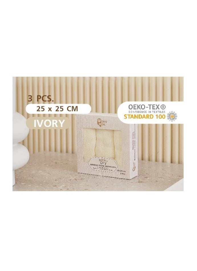 Snow Owl Gentle Dry Bamboo Washcloth 25x25cm - Ivory