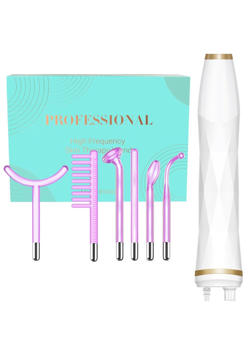 High Frequency Facial Machine - Portable Handheld High Frequency Wand with 6 Pcs Violet Tubes for Face Home Use Device