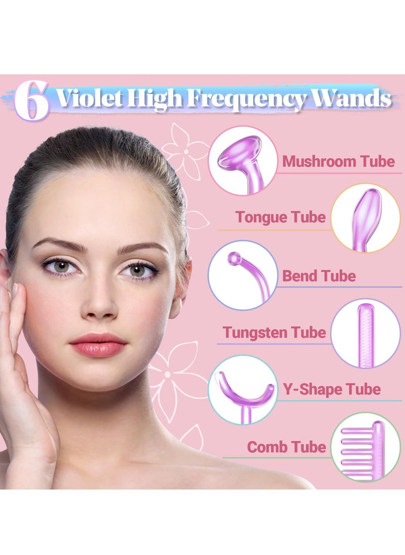 High Frequency Facial Machine - Portable Handheld High Frequency Wand with 6 Pcs Violet Tubes for Face Home Use Device