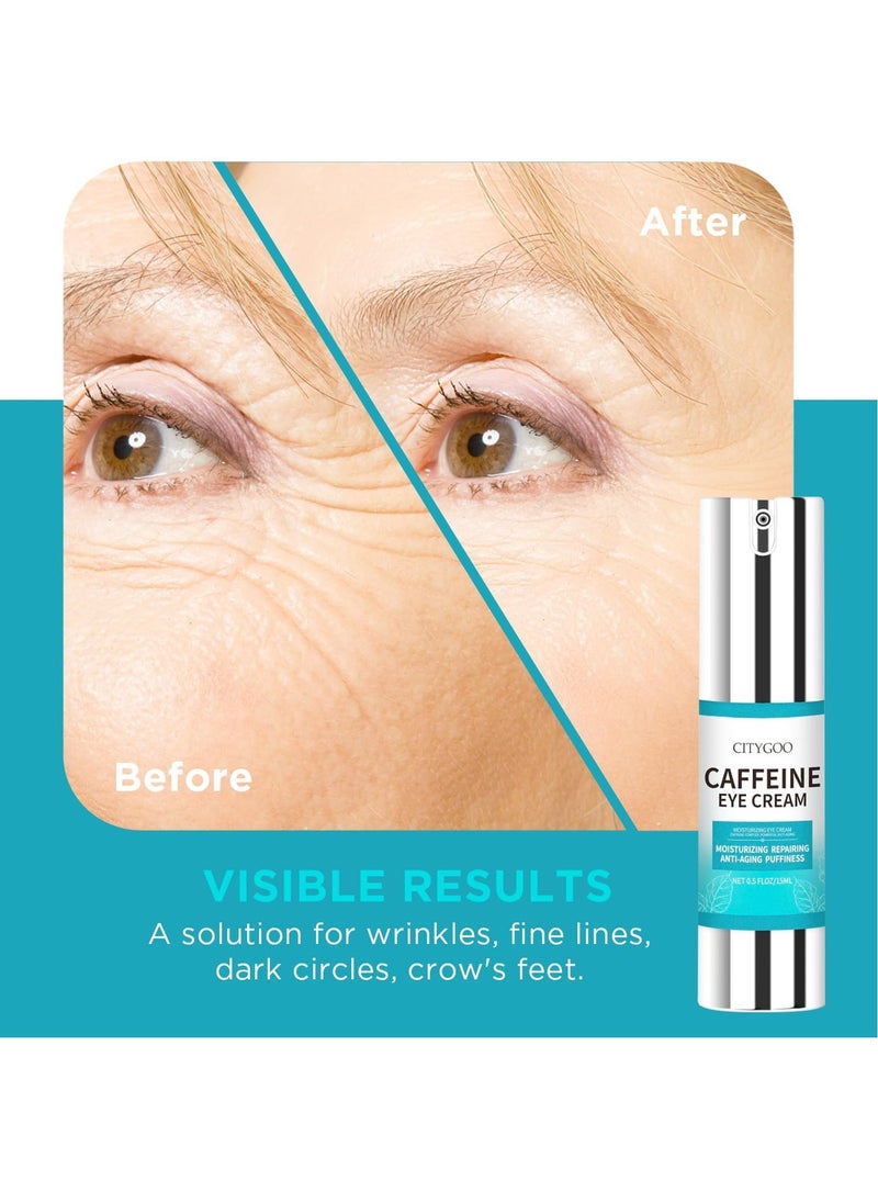 Caffeine-Infused Eye Cream: Reduced Puffiness, Dark Circles, and Wrinkle Smoothing for Morning and Evening Routine