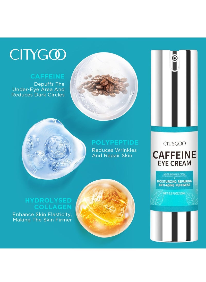 Caffeine-Infused Eye Cream: Reduced Puffiness, Dark Circles, and Wrinkle Smoothing for Morning and Evening Routine