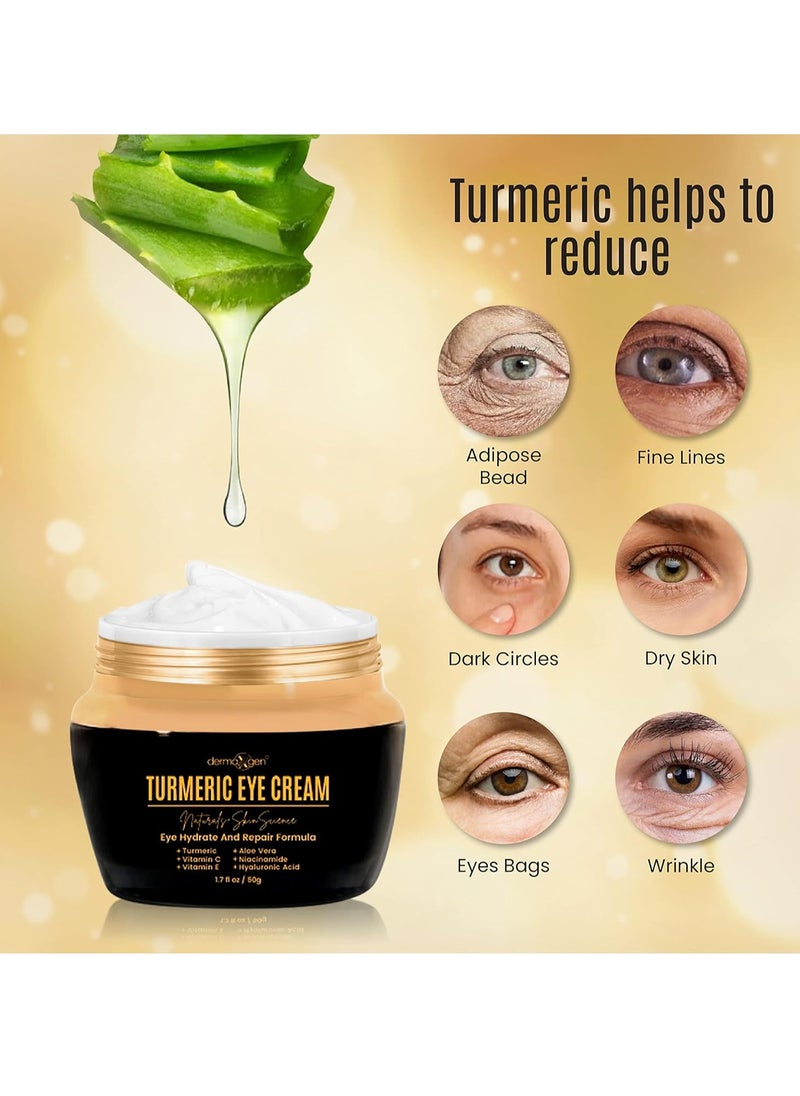 Dermaxgen Vitamin C + Turmeric Eye Cream for Dark Circles & Puffiness - Hydrating & Moisturizing Under Eye Cream for Fine Lines & Bags - Reduce Dark Spots and Wrinkles for a Fresh Look - 1.7 FL OZ
