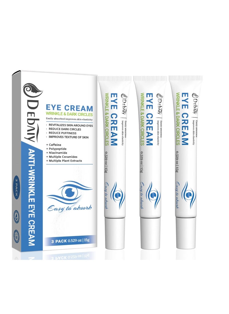 3 Pack Anti-Wrinkle Eye Cream with Caffeine & Peptides - Reduces Dark Circles & Puffiness, Improves Skin Texture (Each 0.529oz | 15g)