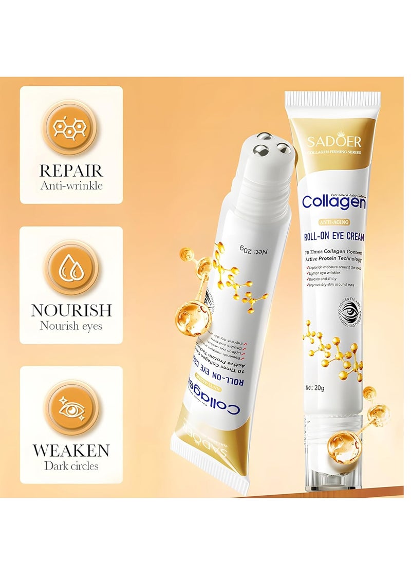 Age Correcting Eye Cream, Anti-Aging Hyaluronic Acid, Collagen & Caffeine Reduce Wrinkles, Dark Circles & Under Eye Puffiness, Lift, Firm & Brighten Eyes, Ice Roller For Under Eye Bags And Puffy Eyes