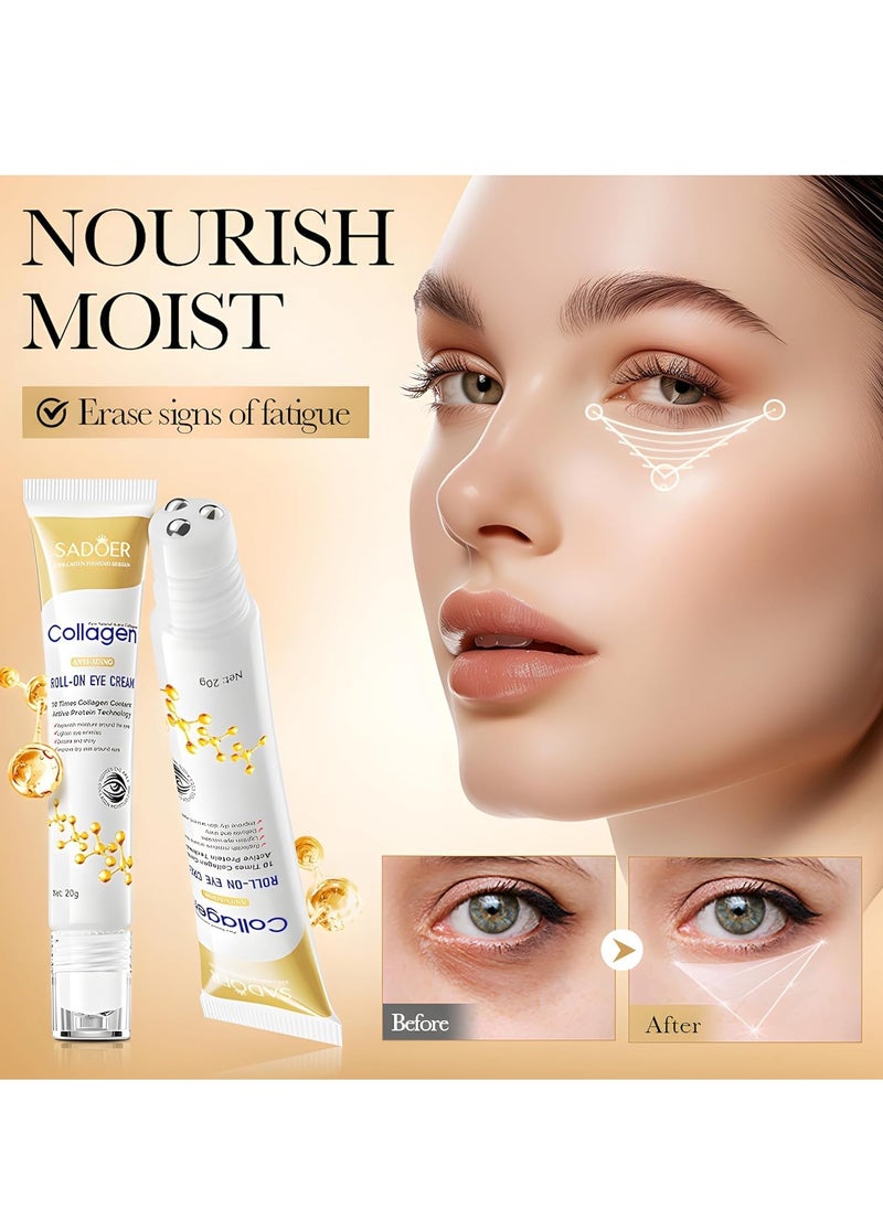 Age Correcting Eye Cream, Anti-Aging Hyaluronic Acid, Collagen & Caffeine Reduce Wrinkles, Dark Circles & Under Eye Puffiness, Lift, Firm & Brighten Eyes, Ice Roller For Under Eye Bags And Puffy Eyes