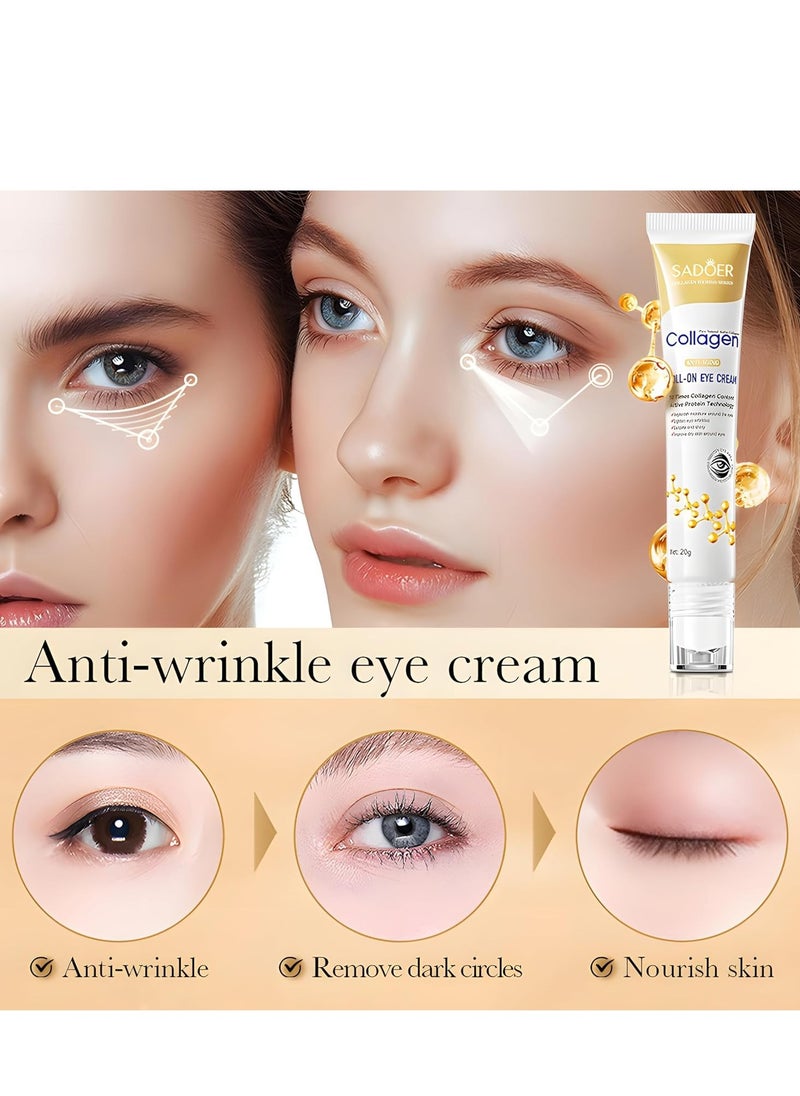 Age Correcting Eye Cream, Anti-Aging Hyaluronic Acid, Collagen & Caffeine Reduce Wrinkles, Dark Circles & Under Eye Puffiness, Lift, Firm & Brighten Eyes, Ice Roller For Under Eye Bags And Puffy Eyes