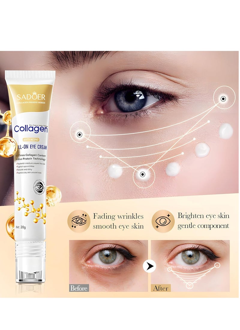 Age Correcting Eye Cream, Anti-Aging Hyaluronic Acid, Collagen & Caffeine Reduce Wrinkles, Dark Circles & Under Eye Puffiness, Lift, Firm & Brighten Eyes, Ice Roller For Under Eye Bags And Puffy Eyes