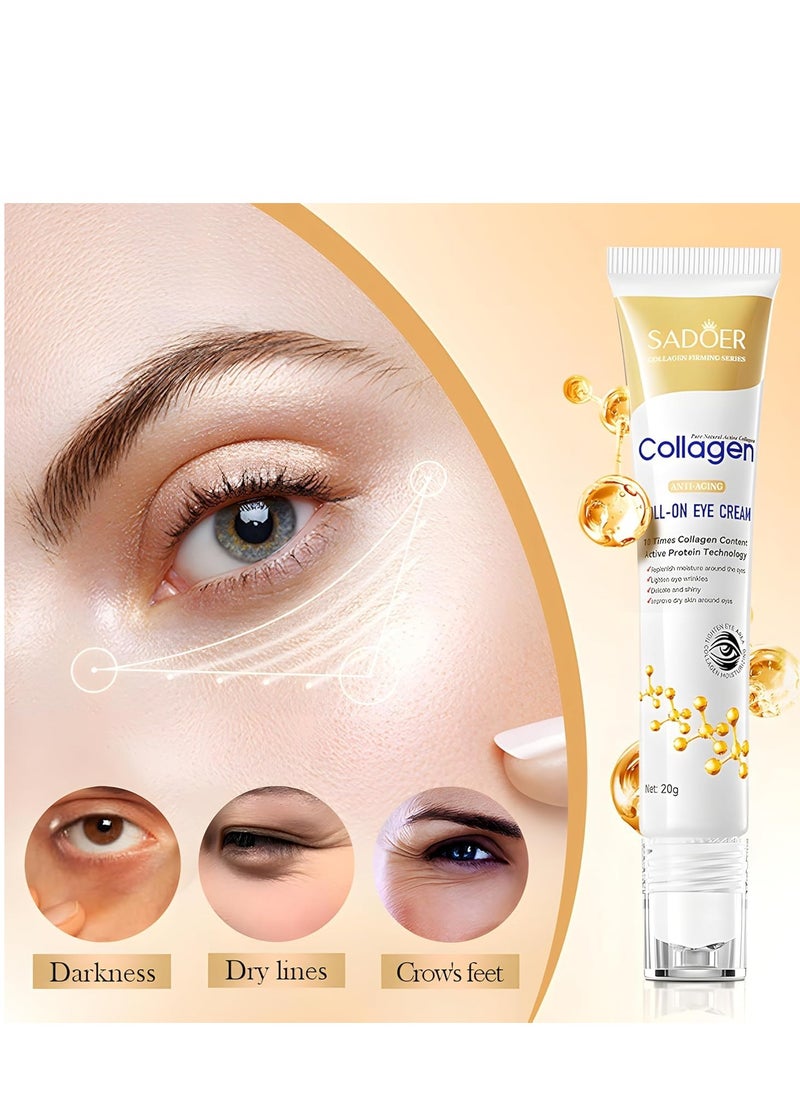 Age Correcting Eye Cream, Anti-Aging Hyaluronic Acid, Collagen & Caffeine Reduce Wrinkles, Dark Circles & Under Eye Puffiness, Lift, Firm & Brighten Eyes, Ice Roller For Under Eye Bags And Puffy Eyes