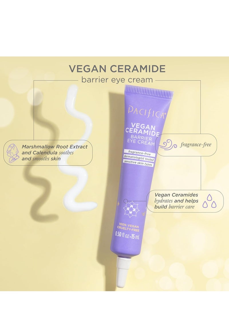 Pacifica Beauty Vegan Ceramide Barrier Eye Cream, Skincare, Undereye Treatment, Skin Barrier Repair, Fragrance Free, Under Eye Cream, For Dry and Sensitive Skin, Skin Care, 0.50 fl oz (1 Count)