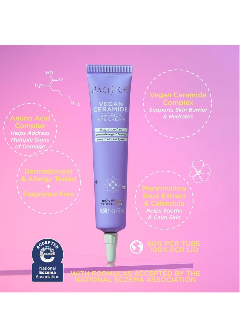 Pacifica Beauty Vegan Ceramide Barrier Eye Cream, Skincare, Undereye Treatment, Skin Barrier Repair, Fragrance Free, Under Eye Cream, For Dry and Sensitive Skin, Skin Care, 0.50 fl oz (1 Count)