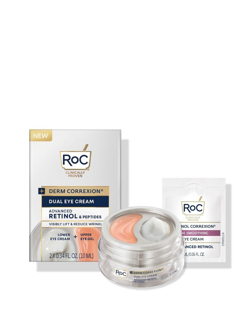 RoC Derm Correxion Dual Eye Cream with Advanced Retinol + Peptides for Puffy Eyes and Dark Circles, (.68 oz) with Retinol Eye Cream Packette