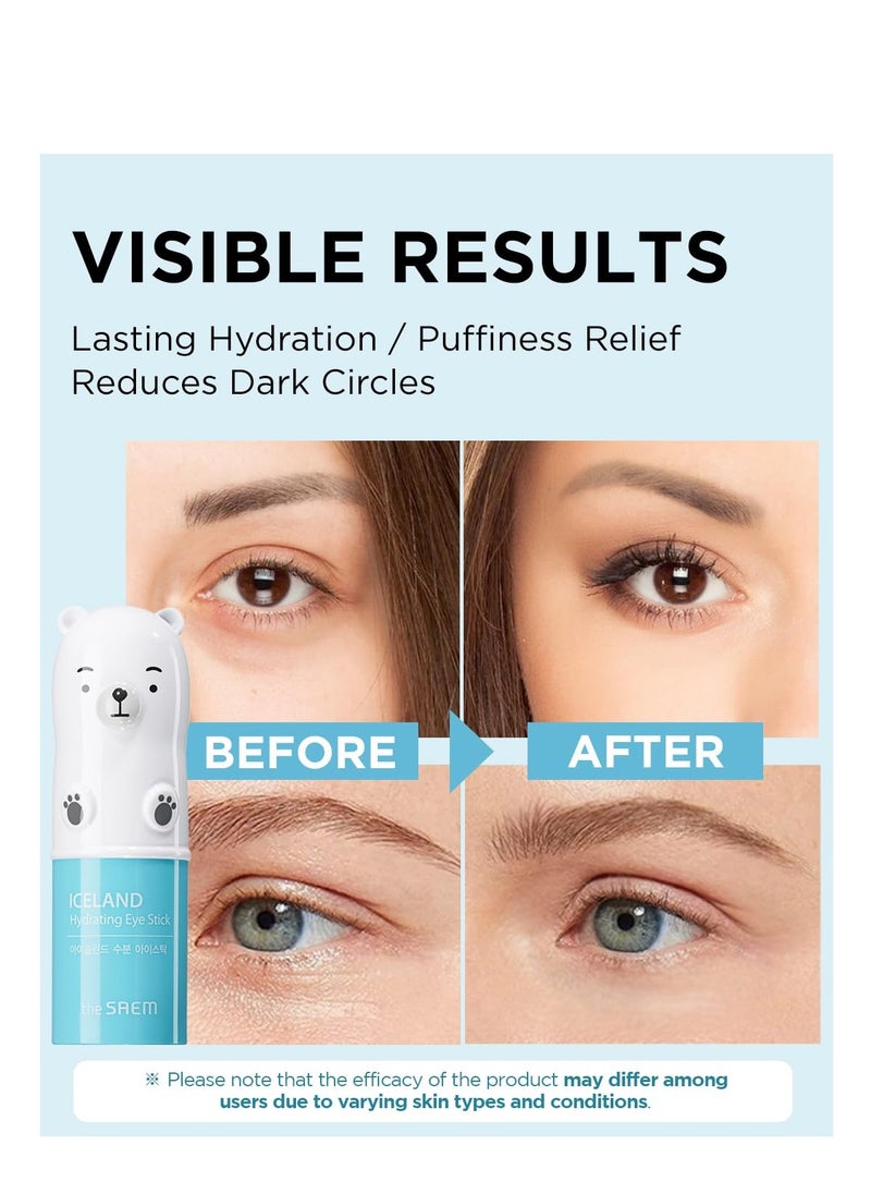 THESAEM Iceland Hydrating Eye Stick 0.24oz 3 Pack - Cooling, Collagen, Peptide - Cooling Eye Balm for Dark Circles and Puffiness – Under Eye Treatment - Balm to Smooth Skin Texture