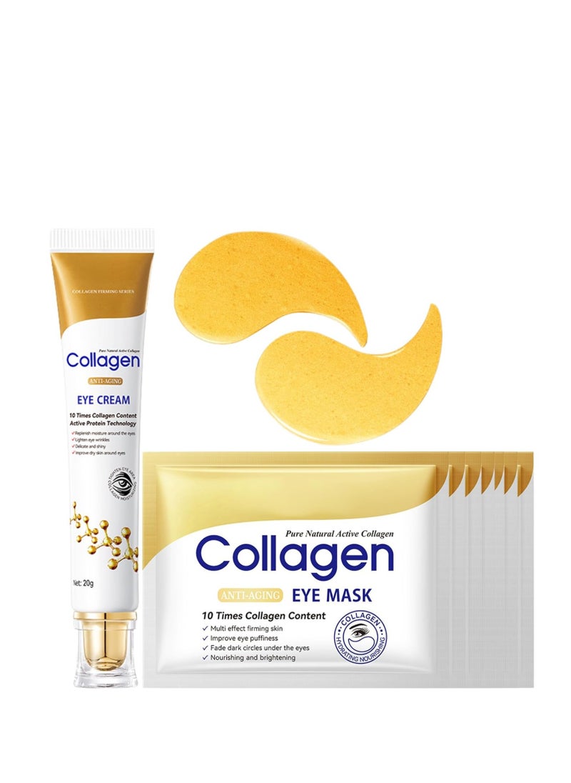 Collagen Eye Cream Anti Aging & 7PCS Eye Masks - Eye Cream for Puffiness and Bags Under Eyes - Under Eye cream for Dark Circles - Nourishing & Firming Eye Mask - Eye Bags Treatment for Women