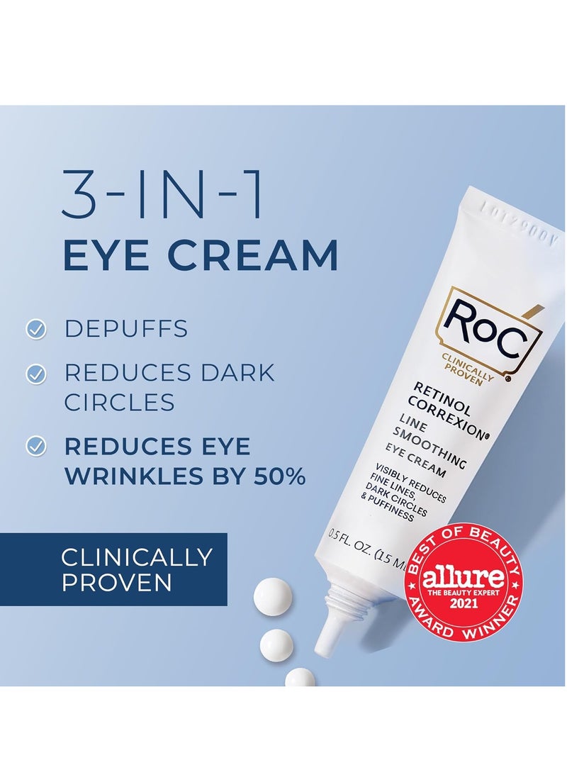 RoC Retinol Correxion Eye Cream Mini for Dark Circles & Puffiness, Daily Wrinkle Cream, Anti Aging Line Smoothing Skin Care Treatment, .25 Ounces