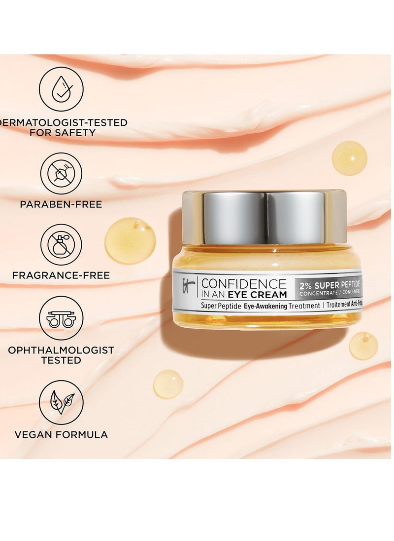 IT Cosmetics Confidence in an Eye Cream, Anti Aging Eye Cream for Dark Circles, Crow's Feet, Lack of Firmness & Dryness, 48HR Hydration with 2% Super Peptide Concentrate, for Day + Night