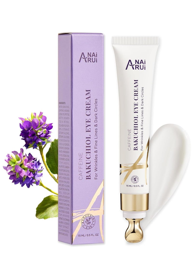 ANAI RUI Caffeine Bakuchiol Firming Eye Cream, Retinol & Peptide Eye Cream for Dark Circles, Puffiness, Wrinkles, Bakuchiol Alternative Retinol Eye Moisturizer for Under-Eye Skin Repair 0.5 FL OZ