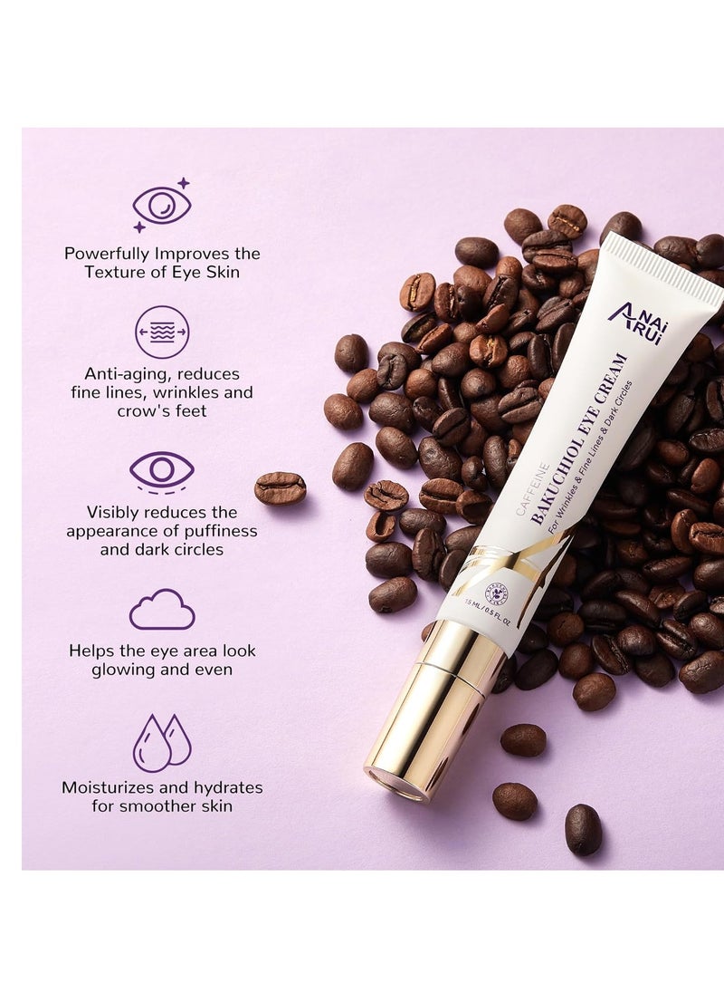 ANAI RUI Caffeine Bakuchiol Firming Eye Cream, Retinol & Peptide Eye Cream for Dark Circles, Puffiness, Wrinkles, Bakuchiol Alternative Retinol Eye Moisturizer for Under-Eye Skin Repair 0.5 FL OZ