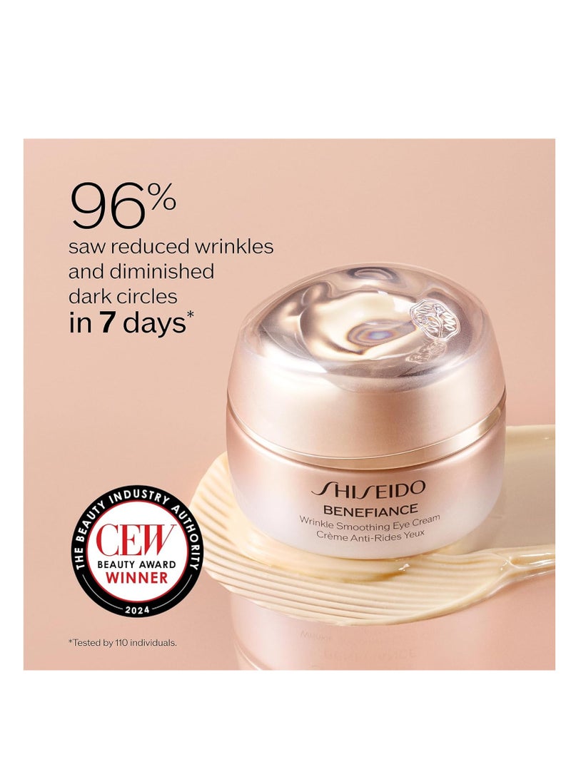 Shiseido Benefiance Wrinkle Smoothing Eye Cream - 15 mL - Visibly Improves Five Types of Eye Wrinkles, Dark Circles & Puffiness - 48-HR Hydration - All Skin Types - Non-Comedogenic