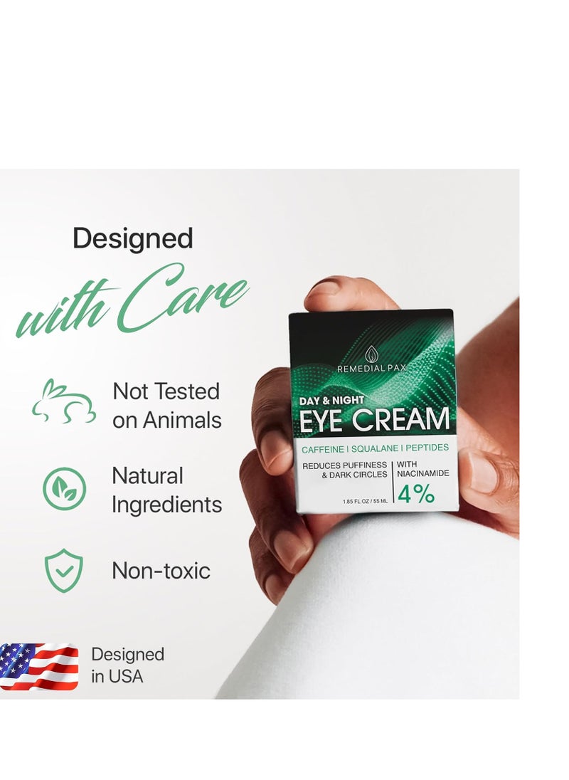 REMEDIAL PAX Eye Cream for Dark Circles and Puffiness, Bags Under Eyes Treatment, Anti-Aging Collagen Eye Cream for Wrinkles, Day & Night Caffeine Eye Cream with Niacinamide Dimethicone