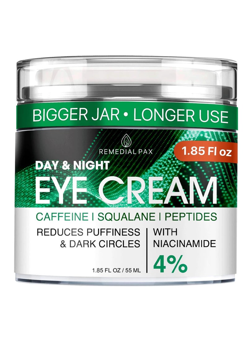 REMEDIAL PAX Eye Cream for Dark Circles and Puffiness, Bags Under Eyes Treatment, Anti-Aging Collagen Eye Cream for Wrinkles, Day & Night Caffeine Eye Cream with Niacinamide Dimethicone