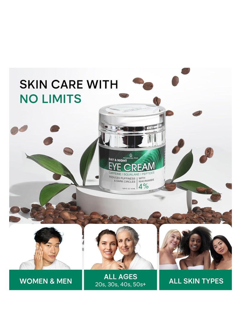 REMEDIAL PAX Eye Cream for Dark Circles and Puffiness, Bags Under Eyes Treatment, Anti-Aging Collagen Eye Cream for Wrinkles, Day & Night Caffeine Eye Cream with Niacinamide Dimethicone