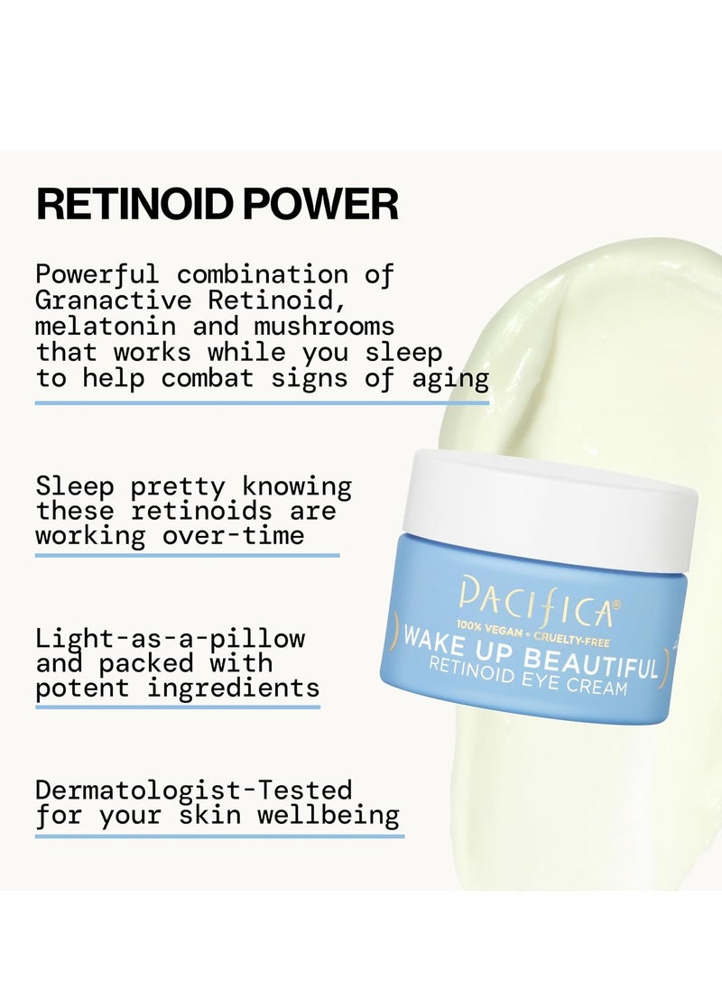 Pacifica Beauty, Wake Up Beautiful Retinoid Daily Under Eye Cream, For Aging Skin, Petroleum-Free Retinoid, Melatonin, Treat Fine Lines + Wrinkles, Clean Skin Care, Vegan + Cruelty Free, 0.5 Fl Oz
