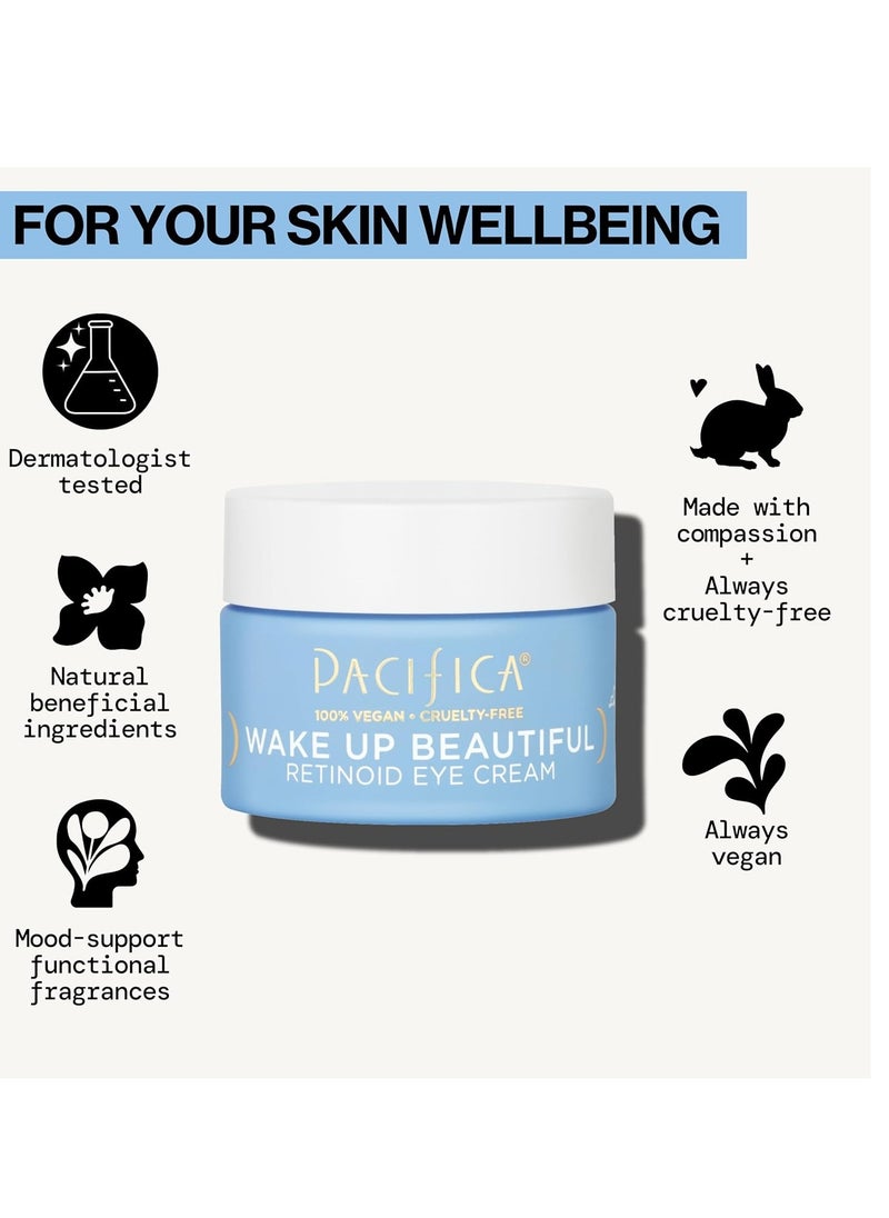 Pacifica Beauty, Wake Up Beautiful Retinoid Daily Under Eye Cream, For Aging Skin, Petroleum-Free Retinoid, Melatonin, Treat Fine Lines + Wrinkles, Clean Skin Care, Vegan + Cruelty Free, 0.5 Fl Oz