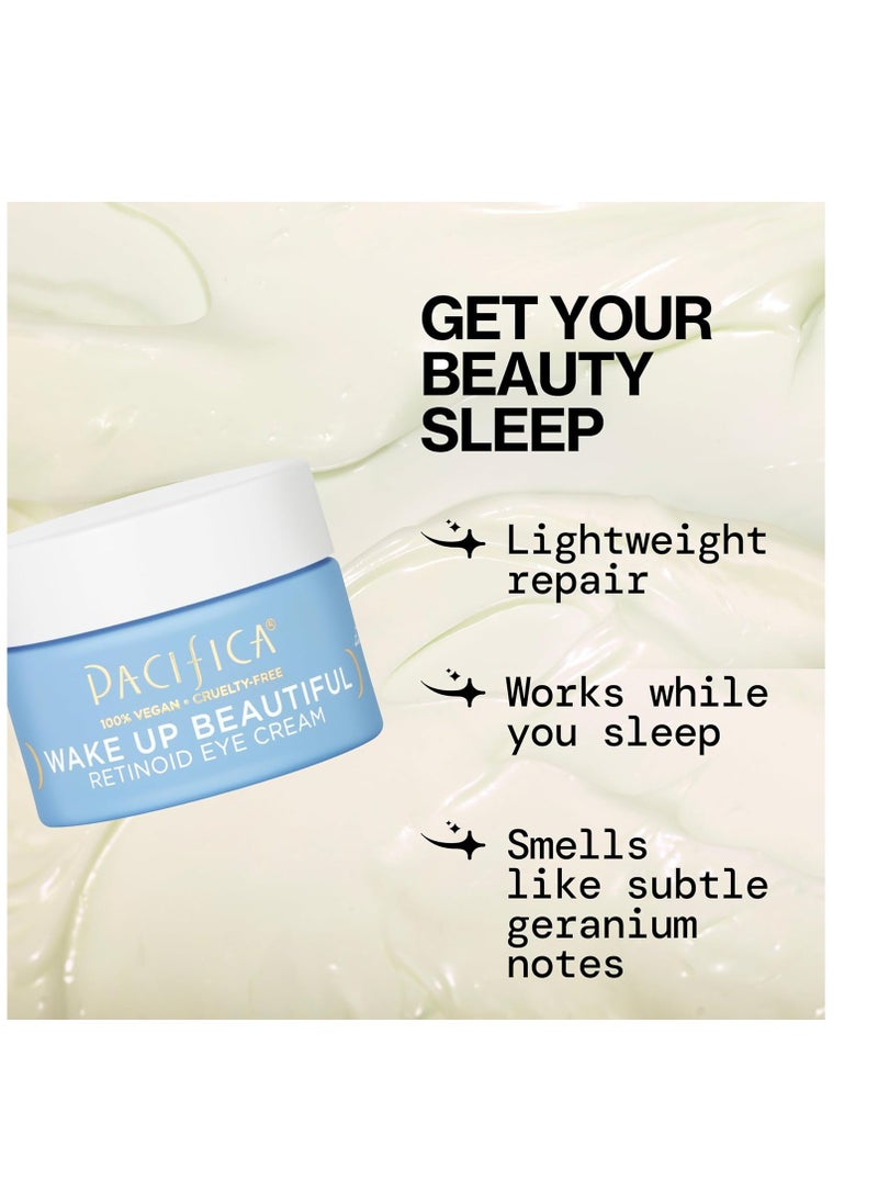 Pacifica Beauty, Wake Up Beautiful Retinoid Daily Under Eye Cream, For Aging Skin, Petroleum-Free Retinoid, Melatonin, Treat Fine Lines + Wrinkles, Clean Skin Care, Vegan + Cruelty Free, 0.5 Fl Oz