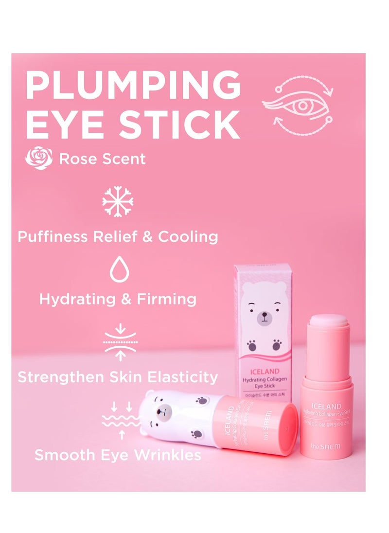 The SAEM Iceland Hydrating Collagen Eye Stick - Anti-wrinkle Moisturizing Eye Balm for Saggy Skin – Under Eye Treatment - Balm to Smooth Skin Texture - Rose Scent, 0.24oz 2 Pack