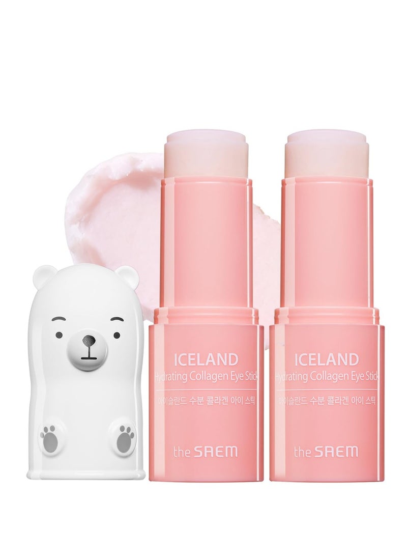 The SAEM Iceland Hydrating Collagen Eye Stick - Anti-wrinkle Moisturizing Eye Balm for Saggy Skin – Under Eye Treatment - Balm to Smooth Skin Texture - Rose Scent, 0.24oz 2 Pack