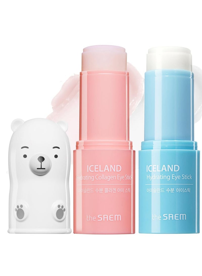 The SAEM Iceland Hydrating & Collagen Eye Stick 2 Pack - Cooling & Anti-Wrinkle Eye Balm for Dark Circles and Puffiness – Under Eye Treatment - Reduce Wrinkles and Moisturizing - Duo Set