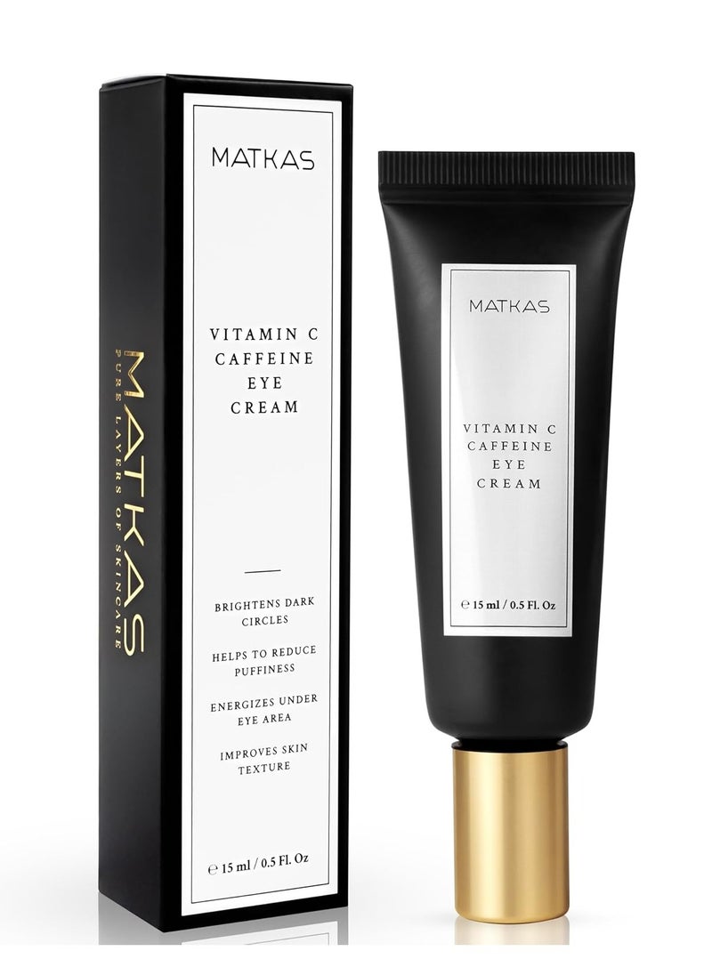 MATKAS Korean Vitamin C Eye Cream for Dark Circles and Puffiness, Bags, Wrinkles, Hydrating, Energizing, Brightening Under Eye Cream Anti Aging, Puffy Eyes Treatment - Caffeine, Peptides, Vitamin E