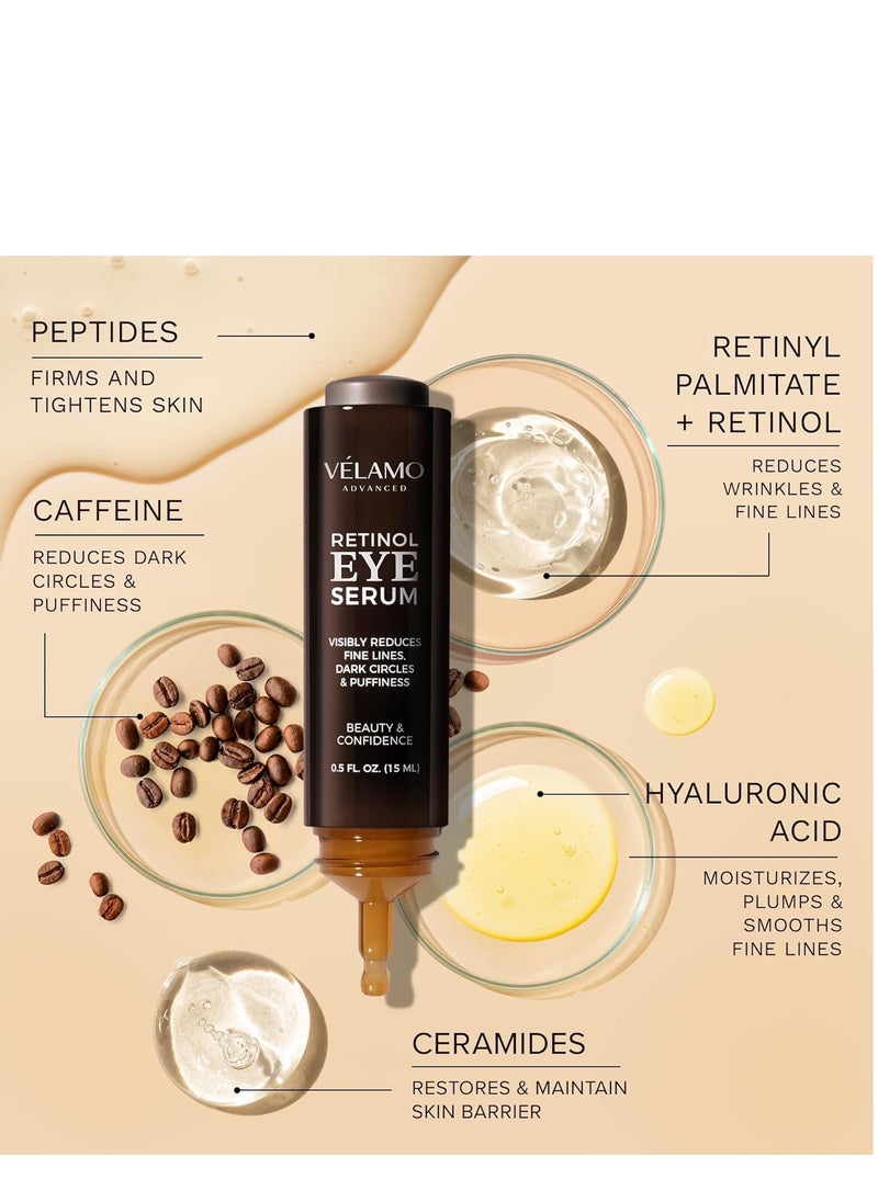 Retinol Eye Cream Anti Aging: Under Eye Cream for Dark Circles Puffiness Eye Bags - Help Reduce Appearance of Wrinkles Fine Lines - with Caffeine Peptides Hyaluronic Acid Ceramides 0.5 FL OZ/15mL