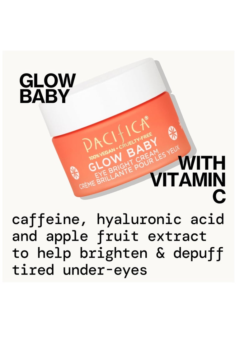 Pacifica Eye Cream for Women - Glow Baby Brightening Eye Cream Eye Cream - Dark Circles Caffeine Under Eye Treatment w/ Vitamin C, Caffeine, Hyaluronic Acid Vegan Cruelty-Free Dermatologist Tested
