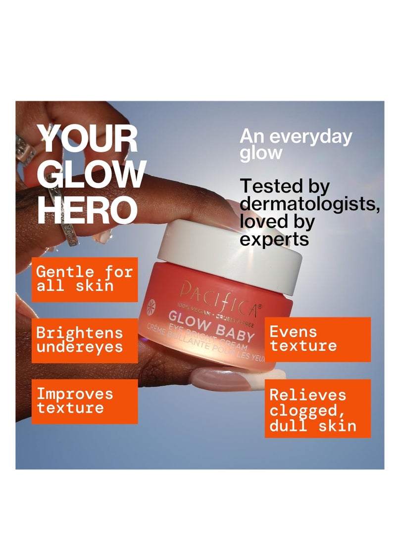 Pacifica Eye Cream for Women - Glow Baby Brightening Eye Cream Eye Cream - Dark Circles Caffeine Under Eye Treatment w/ Vitamin C, Caffeine, Hyaluronic Acid Vegan Cruelty-Free Dermatologist Tested