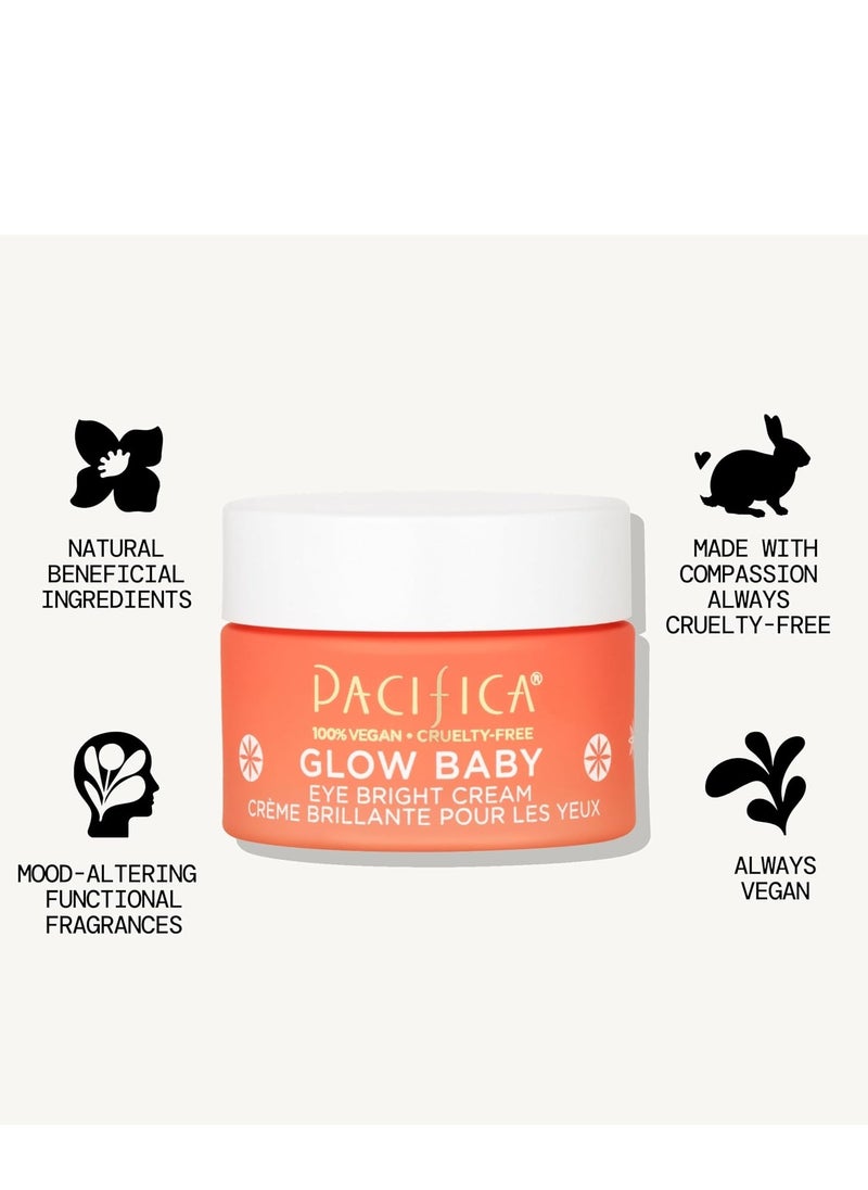 Pacifica Eye Cream for Women - Glow Baby Brightening Eye Cream Eye Cream - Dark Circles Caffeine Under Eye Treatment w/ Vitamin C, Caffeine, Hyaluronic Acid Vegan Cruelty-Free Dermatologist Tested
