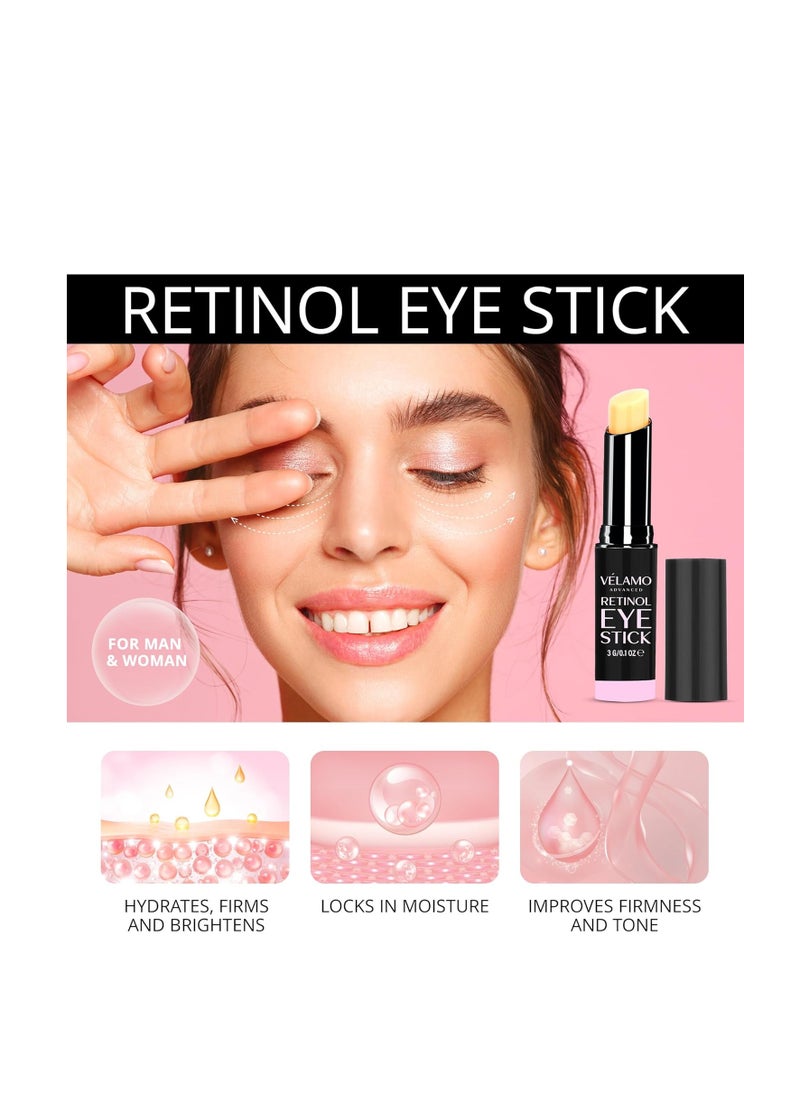 VELAMO ADVANCED Retinol Eye Stick: Retinol Eye Cream for Dark Circles and Puffiness with 1% Bakuchiol and Caffeine - Visibly Reduces Fine Lines Wrinkles Under Eye Bags with Upgraded Formula 0.1 OZ/3g